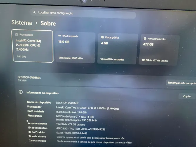 Notbook Dell gamer g3