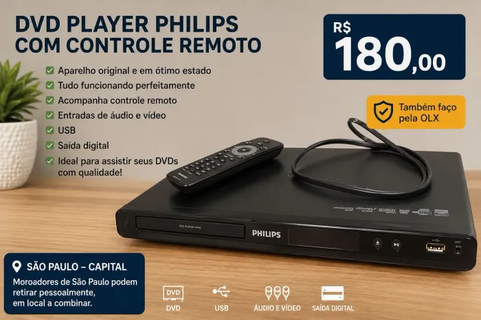 player Philips com controle remoto 