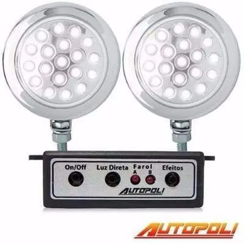 Kit Farol De Milha 19 Led Universal Redondo Com Estrobo