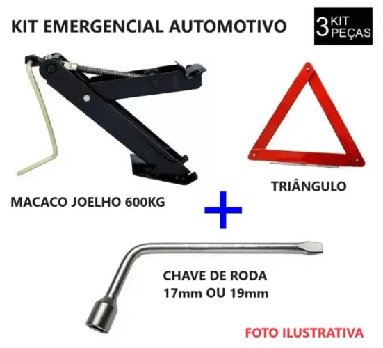 Kit Macaco Joelho Universal + Triângulo de Segurança + Chave de Roda (17mm ou 19mm)_Aceito