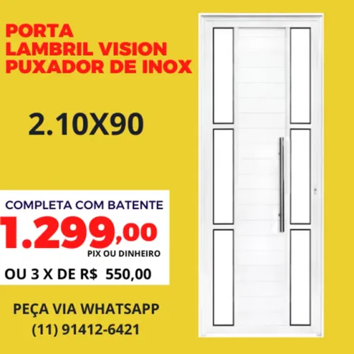 Porta Lambril Vision 6 vidros L25 com puxador - 210x90 - frete a/c