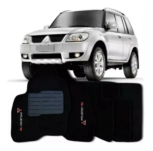 Tapete Carpete Pajero Tr4 2000 A 2014 Preto Logo Kit 5 Pçs