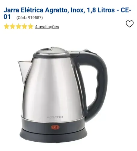 Chaleira elétrica agratto inox 220v