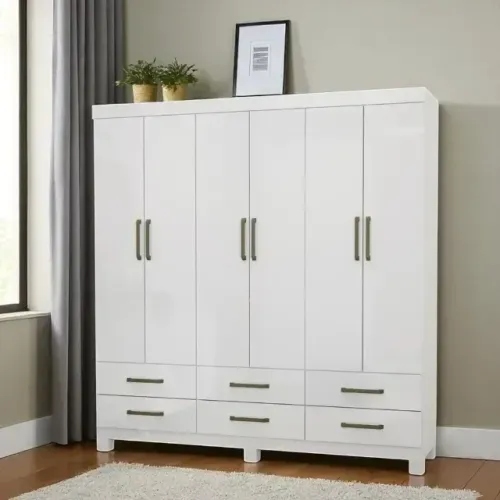 Roupeiro branco de casal Vitória 6 portas e 6 gav