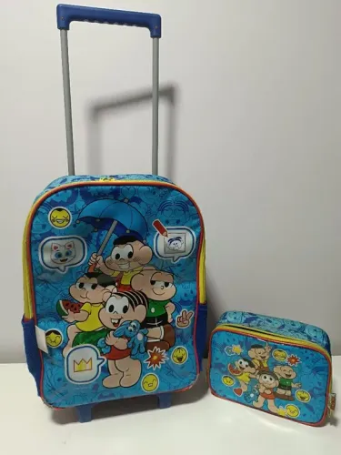 Kit Mochila de rodinha com lancheira Turma da Mônica Original