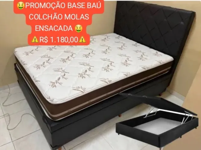 CAMA BOX BAÚ CASAL COLCHÃO MOLAS ENSACADA