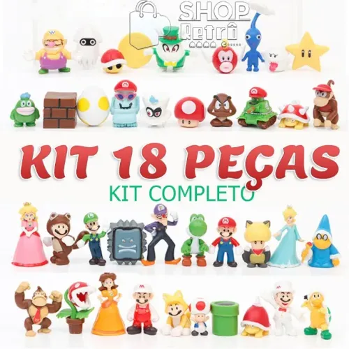 Bonecos Novos Kit Completo de 18 Super Mario Bros Bonecos Miniatura Mario Colecionáveis