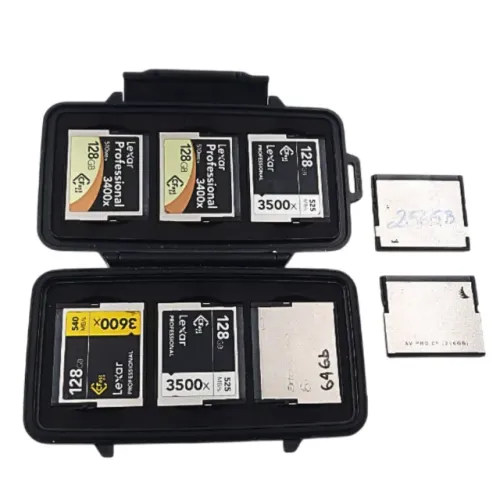 Kit Cartões CFas Lexar 128Gb 2.0 3400x/ 3500x/3600x + 2 Cartões CF AV Pro 256Gb + 1 de 60G