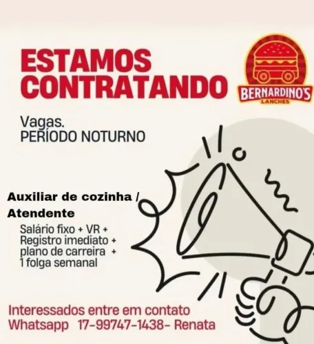 Vagas ambos os sexos período noturno 