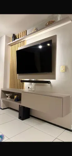 Kit Sala de Estar - Painel para TV + Prateleira + Móvel com armário