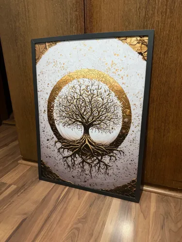 Quadro Decorativo Grande Árvore da Vida 80x60 Moldura em Madeira Preto