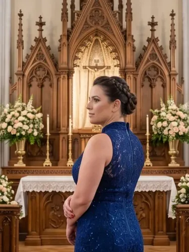 Vestido de Festa Longo Sereia Renda Azul Marinho Madrinha Formatura