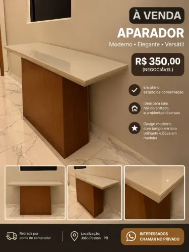 Aparador Moderno com Tampo Off-White e Base Amadeirada