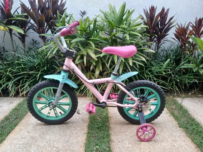 Bicicleta infantil Nathor First Pro aro 14 em alumínio com freio a disco. Patinete gratis