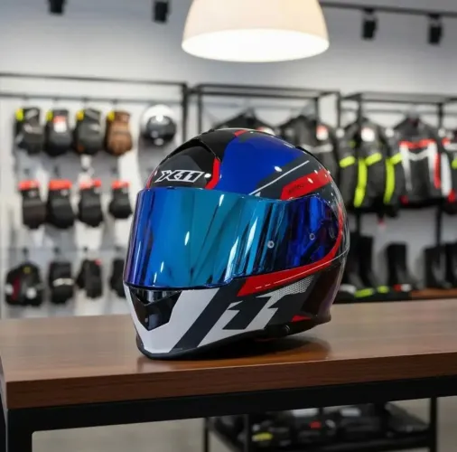 Capacete X11 Revo Pro Eleven Vermelho Azul Óculos + Viseira tamanho 57/58