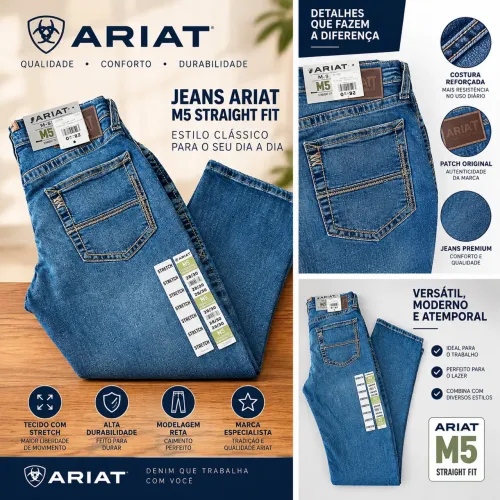 Calça Jeans Ariat M5 Straight Fit Original Importada | Masculina Premium