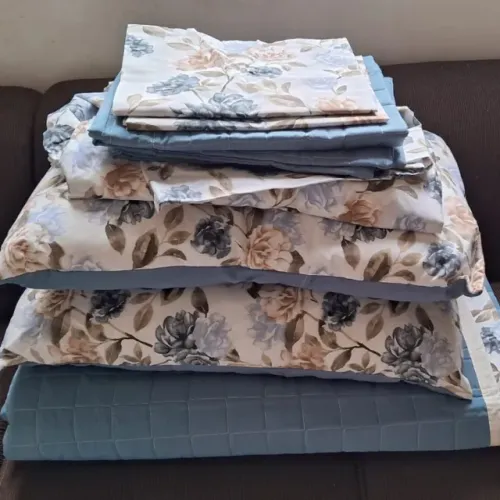 LEIA DE DESCRIÇÃO | KIT 10PÇS DE ROUPA DE CAMA QUEEN AZUL/BRANCO FLORIDO COMPLETO