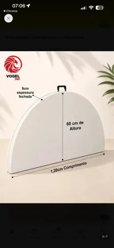 Mesa redonda tampa plástico reforçado dobrável 1,20 diâmetro