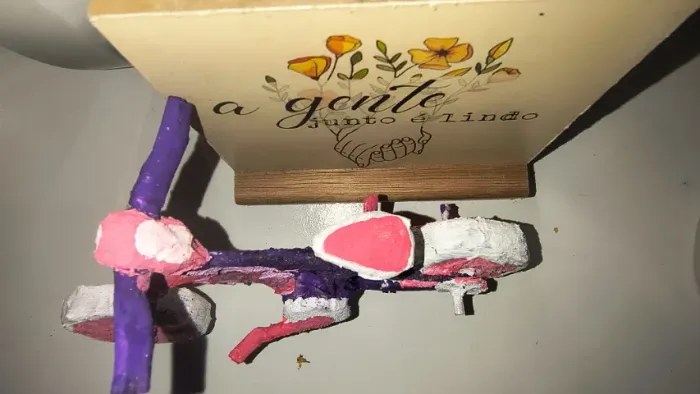 Obra de arte (bike de folhas de madeira)