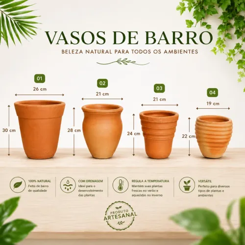 Kit 4 vasos de barro