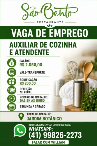 Auxiliar de Cozinha e Atendente