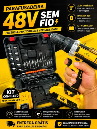 Parafusadeira 48 v +2 baterias + maleta completa 
