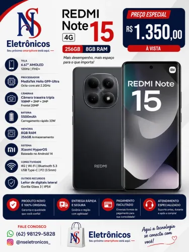 Redmi Note 15 4G 256+08 Novo Entregamos Gratis