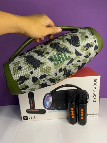 Caixa de som booms box 3 jbl verde camuflado com microfone an6