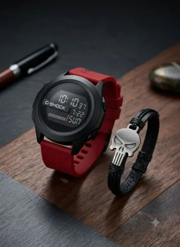 Kit relógio e pulseira masculino