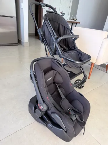 Carrinho de Bebê Kiddo Zig Zag + Bebê Conforto Casulo Click + Base