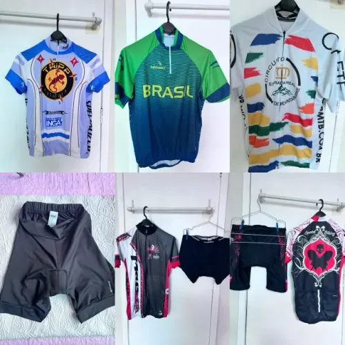 Lote 8 peças Ciclismo - Bike /MTB tam. G: camisas e bermudas com forro, quase tudo sem uso