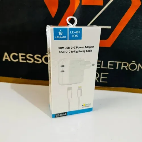 kit carregador de 50W com 2 entradas Tipo-c Lehmox- com cabo USB-C+C