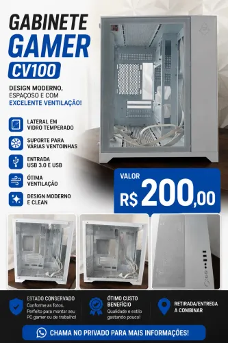 Gabinete Gamer CV100 Branco - Vidro Temperado