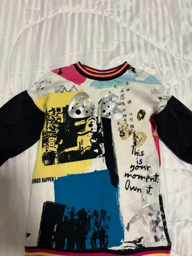 Vestido Infantil Estampa Oriental Jornal com Laço Prateado