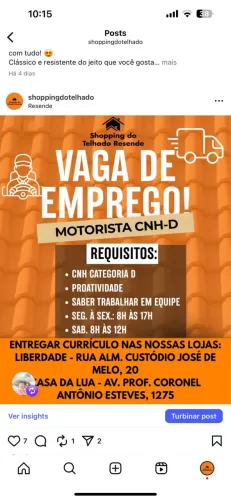 Vaga para motorista cat C ou D