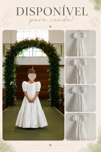 Vestido longo branco com mangas bufantes (infantil)