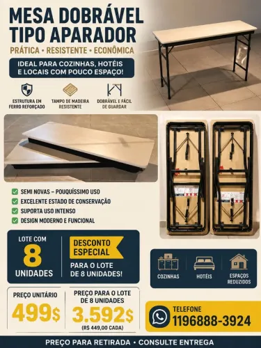 Lote 5 Mesa estilo aparador dobrável semi novas ideal p/ apoio, churrasco evento versat d+