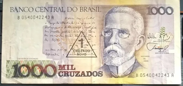 Cédula mil cruzados Machado de Assis cruzado novo