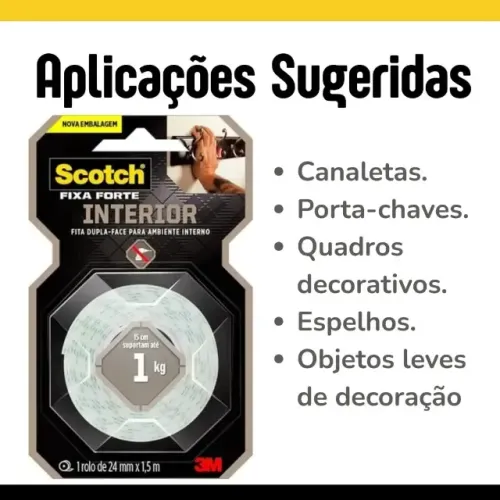 Fita dupla face 24mmx150cm FFTE 3M transparente fixa forte interior