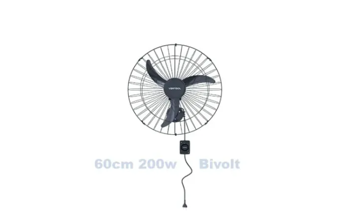 Ventilador Parede Ventisol, Oscilação Automática, 03 Velocidades, Grade Aço 200w Bivolt