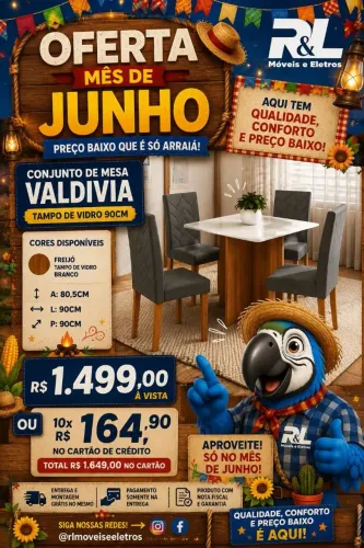 Oferta Mesa Valdivia Com Tampo De Vidro/Entrega É Montagem Grátis Loja R L Moveis