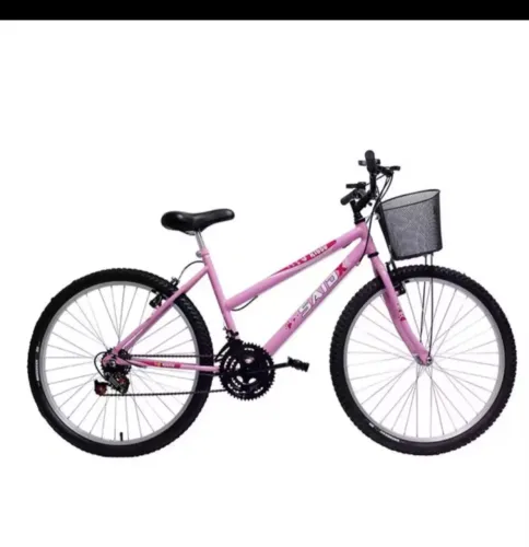 Bicicleta Rosa com cesto para viagem.