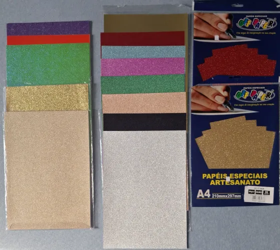 Papel Glitter 180 e 230gr e Papel Adesivo Glitter