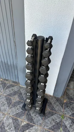 Kit Halteres Sextavado - Pares 1 a 10kg Com Suporte Torre ROTHA FITNESS