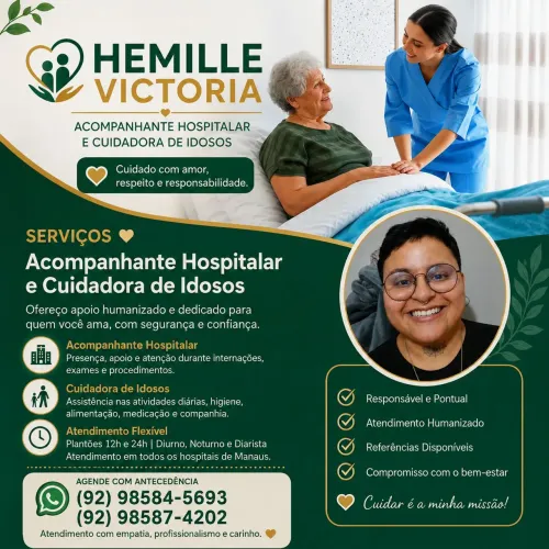 Cuidadora de idosos e acompanhante hospitalar