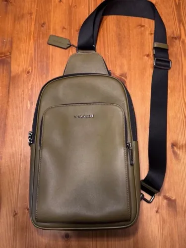 bolsa coach crossbody sling bag original com nf do japão couro unisex verde oliva