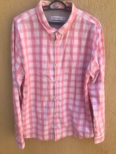 Camisa Social Xadrez Branca E Rosa Da Calvin Klein
