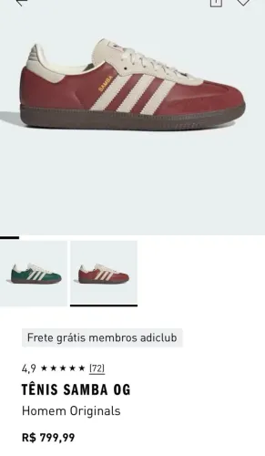 Tê Adidas Samba bordô 36