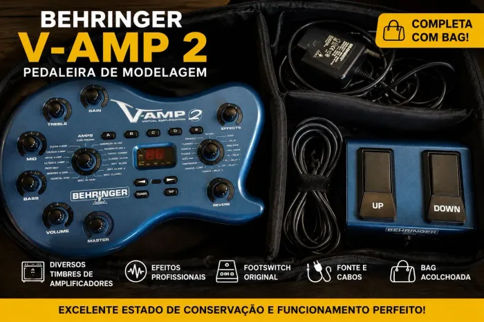 Pedaleira Behringer V-Amp 2 + Footswitch Original + Fonte + Bag