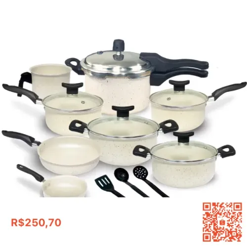 ?Jogo de Panelas Teflon Munique 11 Pçs com Panela de Pressão fechamento externo de 2.5L